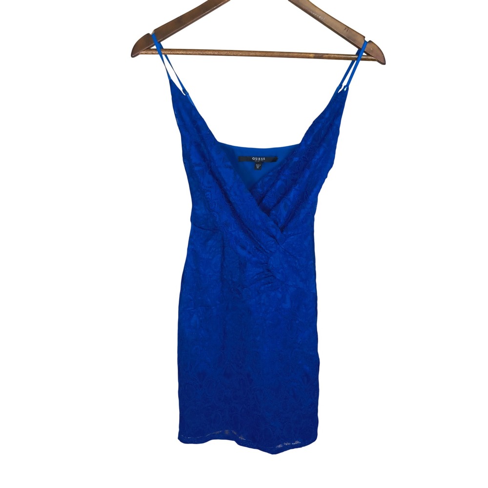 Guess Womens Royal Blue Floral Lace Bodycon Mini Dress Surplice V-Neck XS